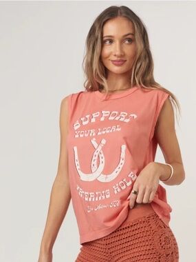 Support Your Local Watering Hole Tank Top; graphic oversized tank top in coral